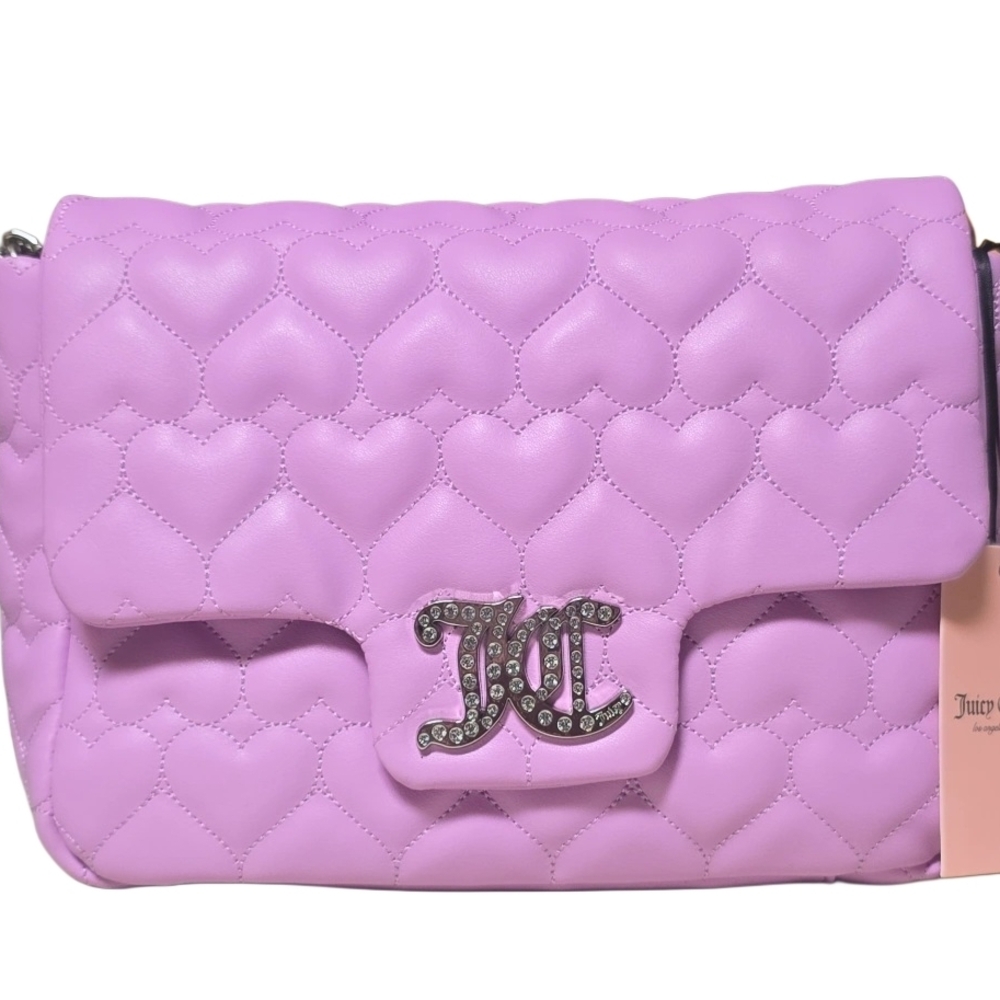 Juicy Couture Lilac Quilted Heart Crossbody with Rhinestone JC Logo